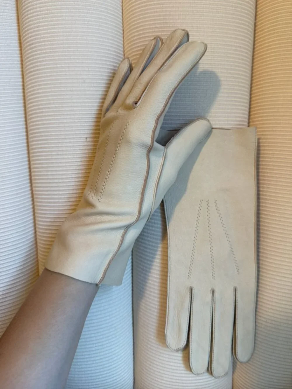 Vintage Cream Deerskin Leather Dress Gloves | Soft Grain Size 7